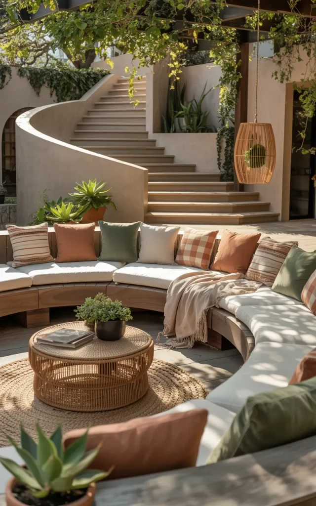 Blend spiral stairs with outdoor seating zones