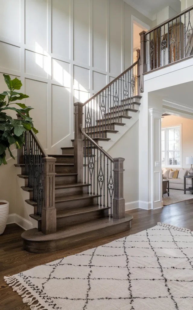 Build double-height iron balustrades for drama