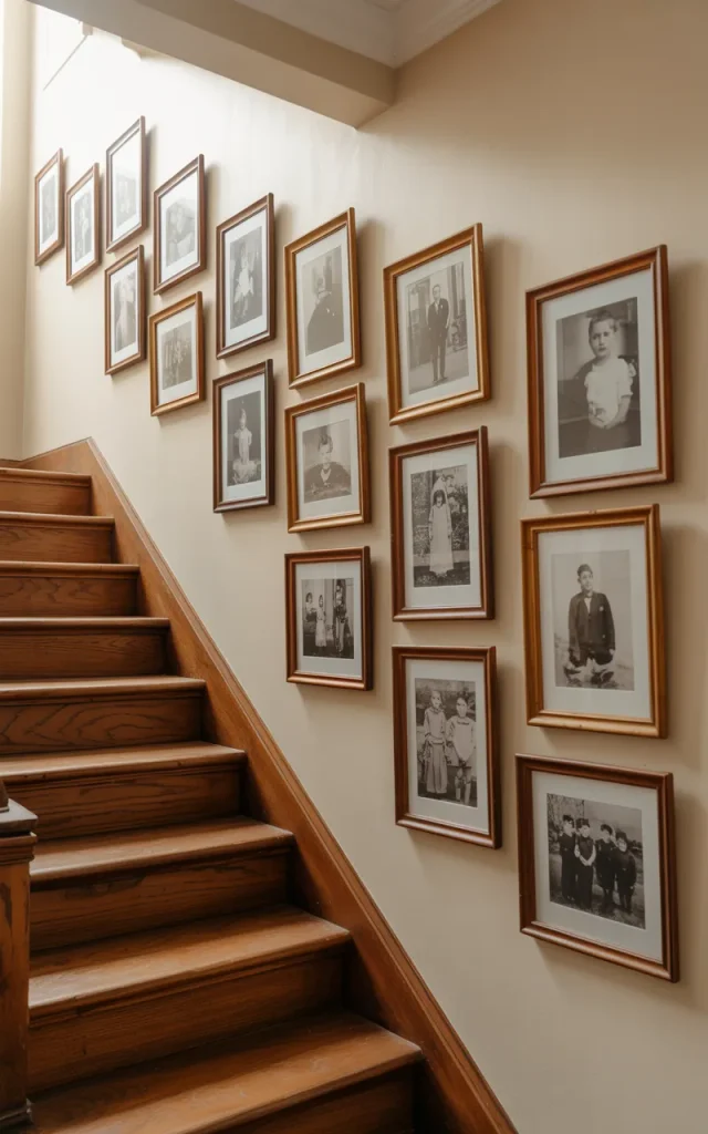 Design a staircase gallery wall with heritage frames