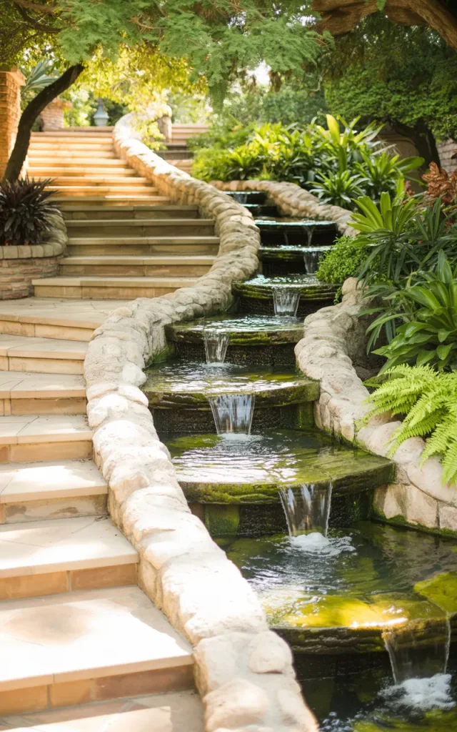 Incorporate Water Features Beside the Stairs