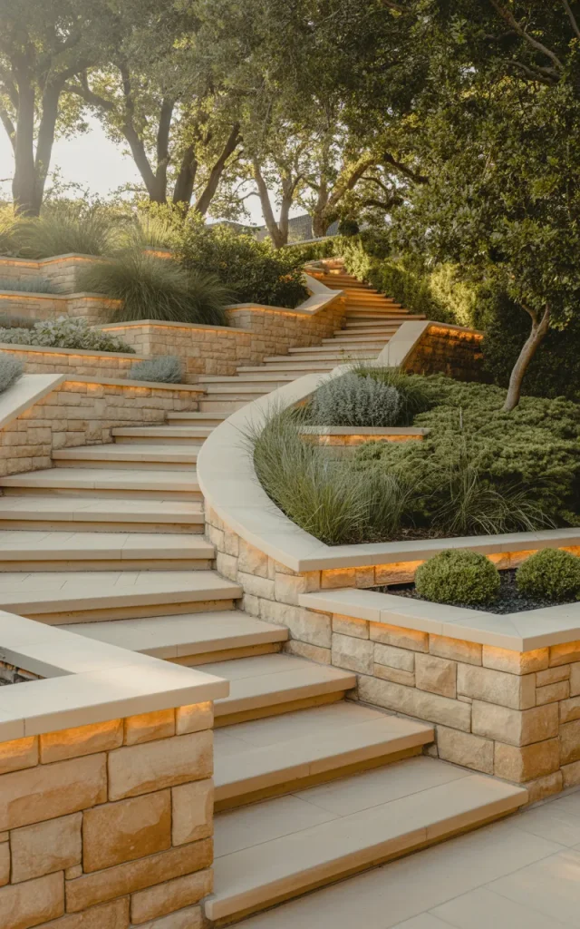 Install Stone Retaining Walls Alongside the Staircase
