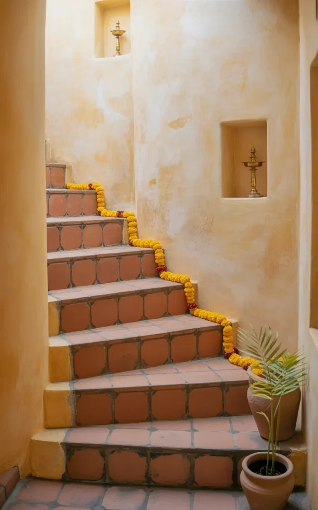 Install clay tile staircases for rustic authenticity